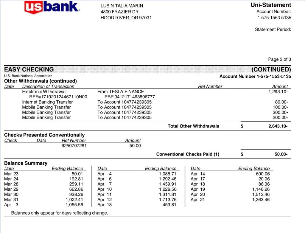 Bank statement example